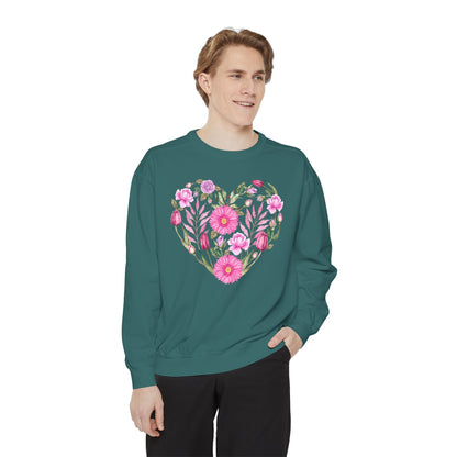 Pink Flowers Heart - Comfort Colors Sweatshirt