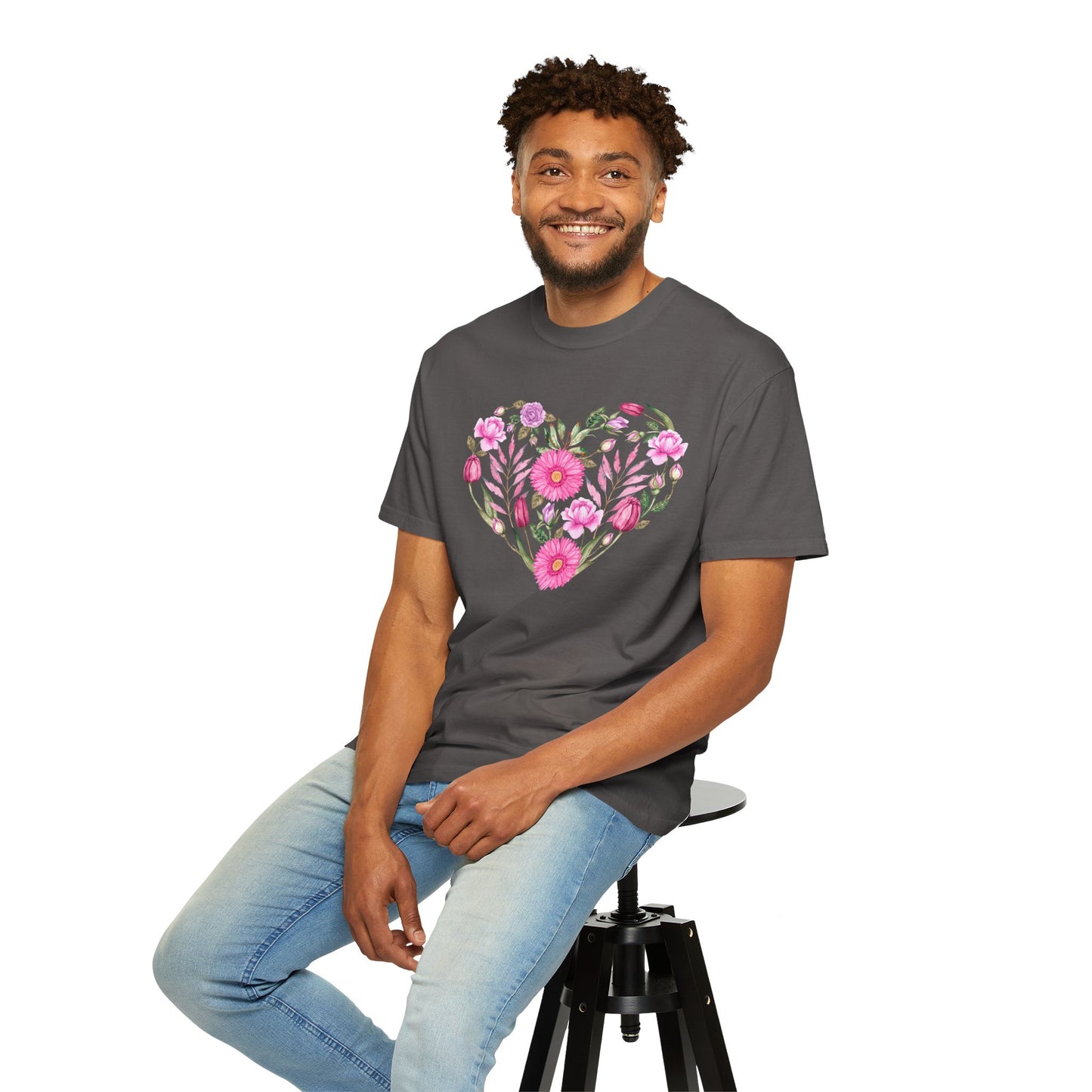 Pink Flowers Heart - Comfort Colors Shirt