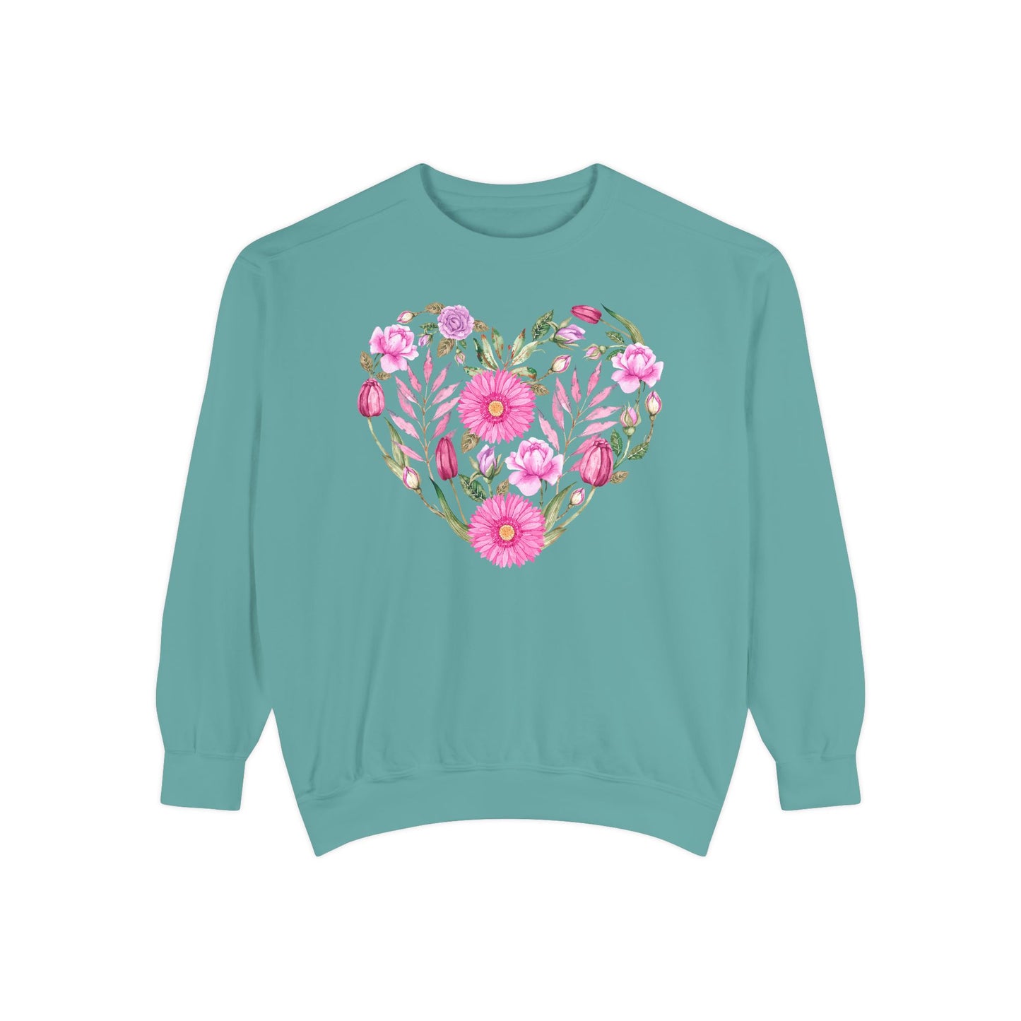 Pink Flowers Heart - Comfort Colors Sweatshirt