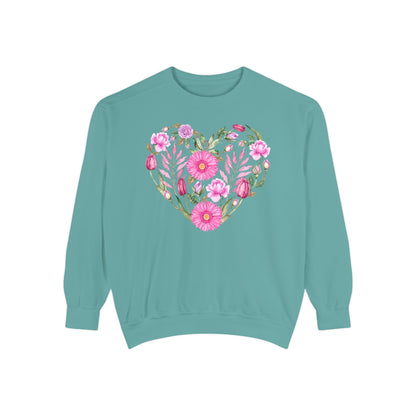 Pink Flowers Heart - Comfort Colors Sweatshirt