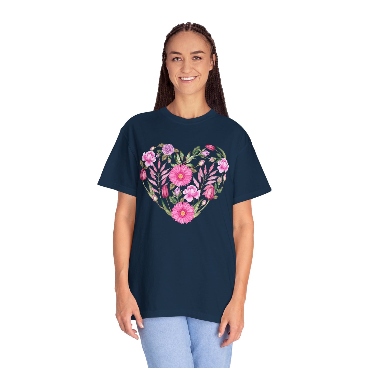 Pink Flowers Heart - Comfort Colors Shirt