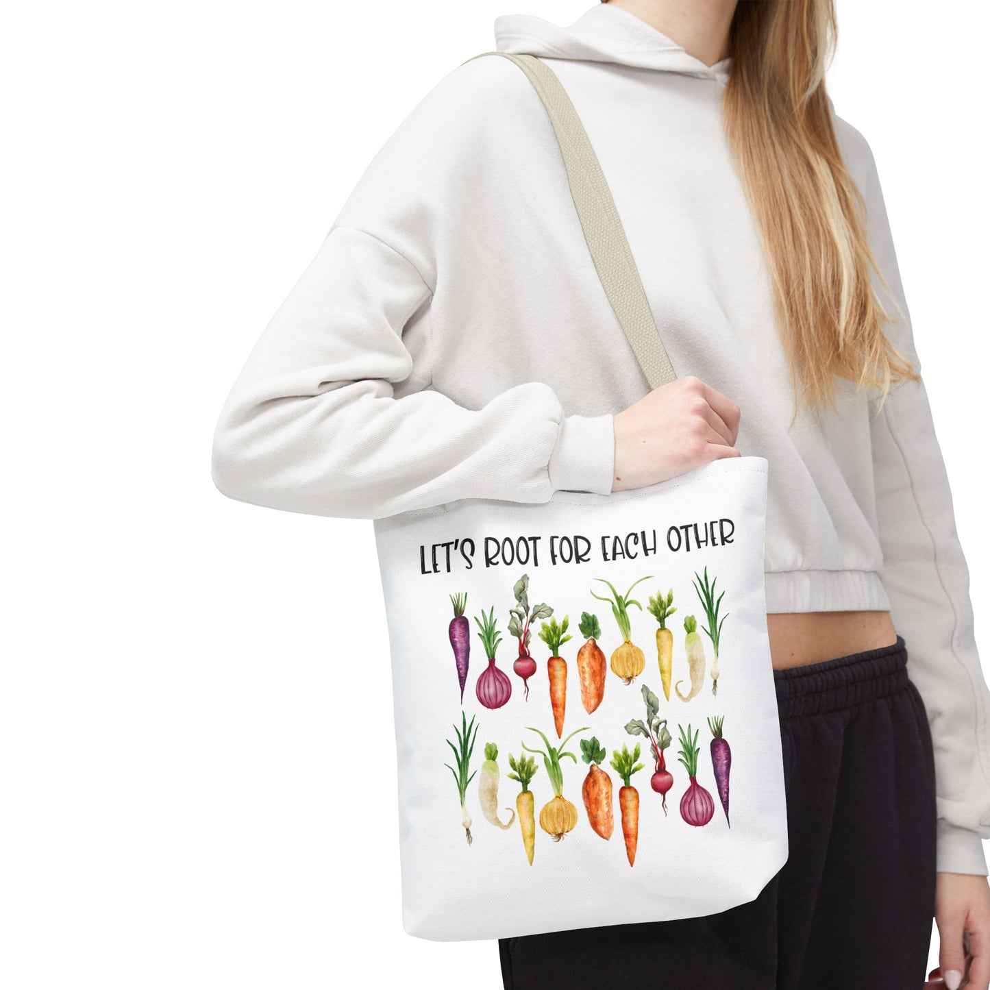 Let's Root for Each Other Tote Bag - Colorful Vegetable Design