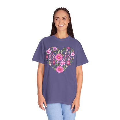 Pink Flowers Heart - Comfort Colors Shirt