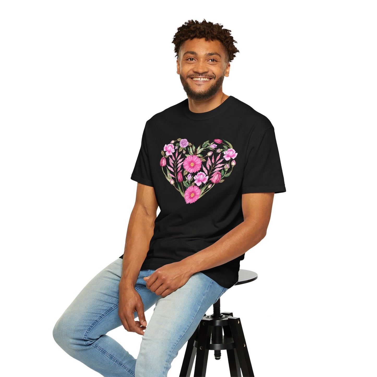 Pink Flowers Heart - Comfort Colors Shirt
