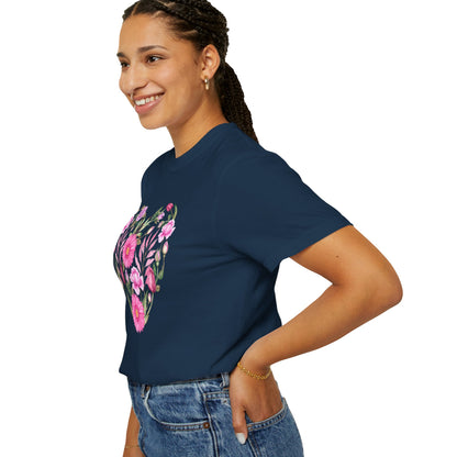 Pink Flowers Heart - Comfort Colors Shirt