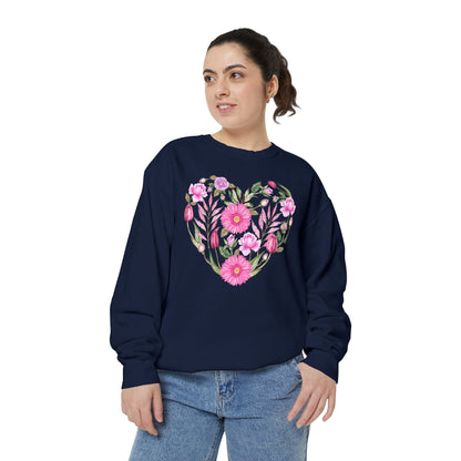 Pink Flowers Heart - Comfort Colors Sweatshirt