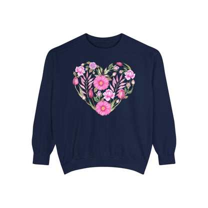 Pink Flowers Heart - Comfort Colors Sweatshirt