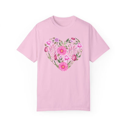 Pink Flowers Heart - Comfort Colors Shirt