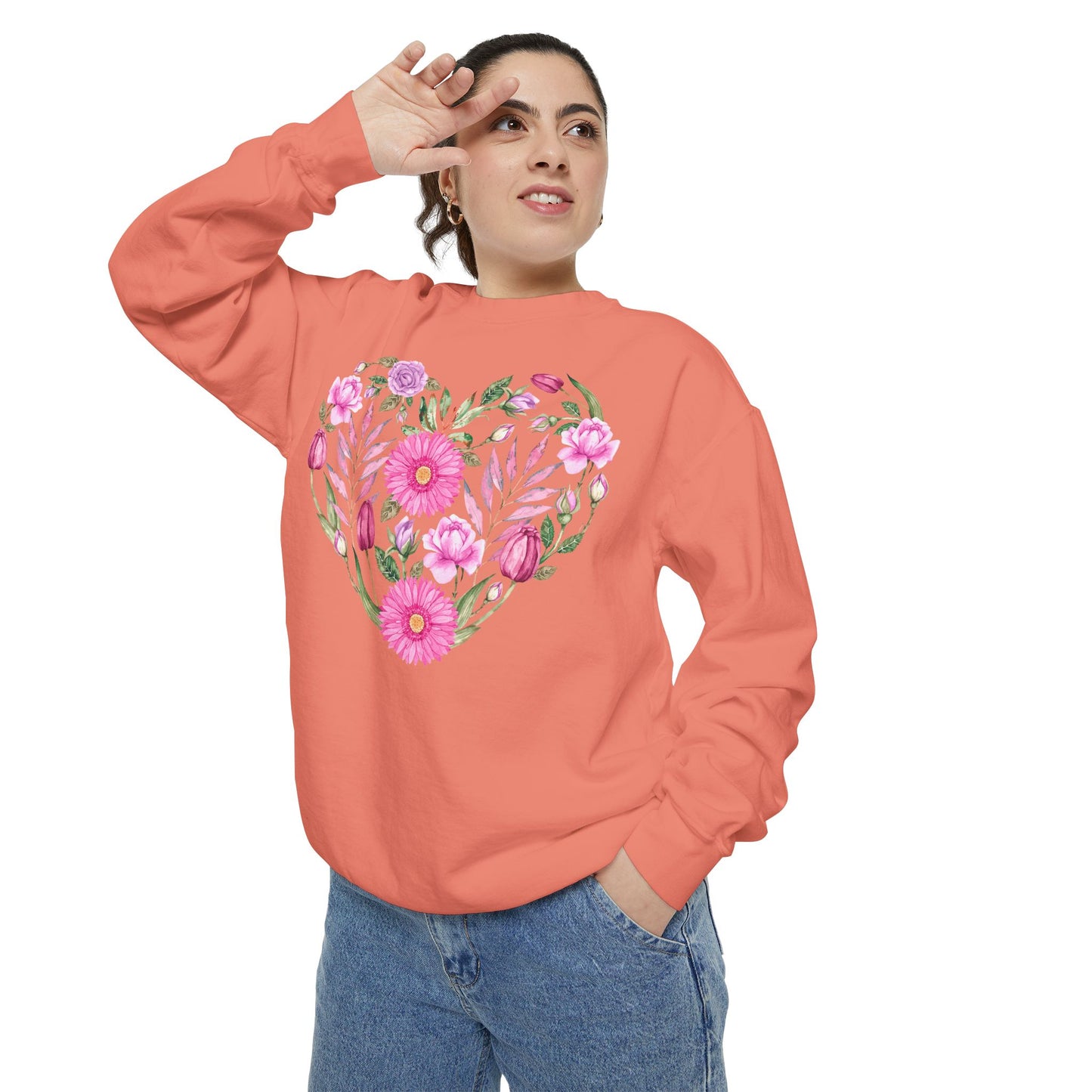 Pink Flowers Heart - Comfort Colors Sweatshirt