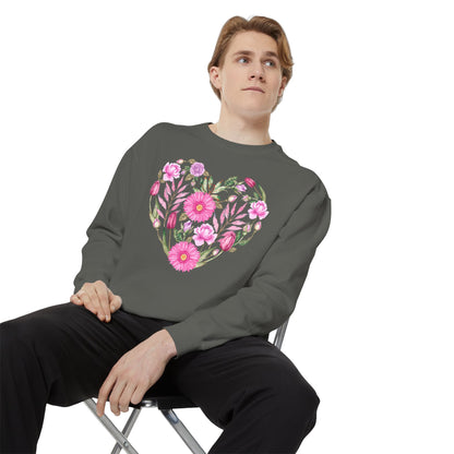 Pink Flowers Heart - Comfort Colors Sweatshirt