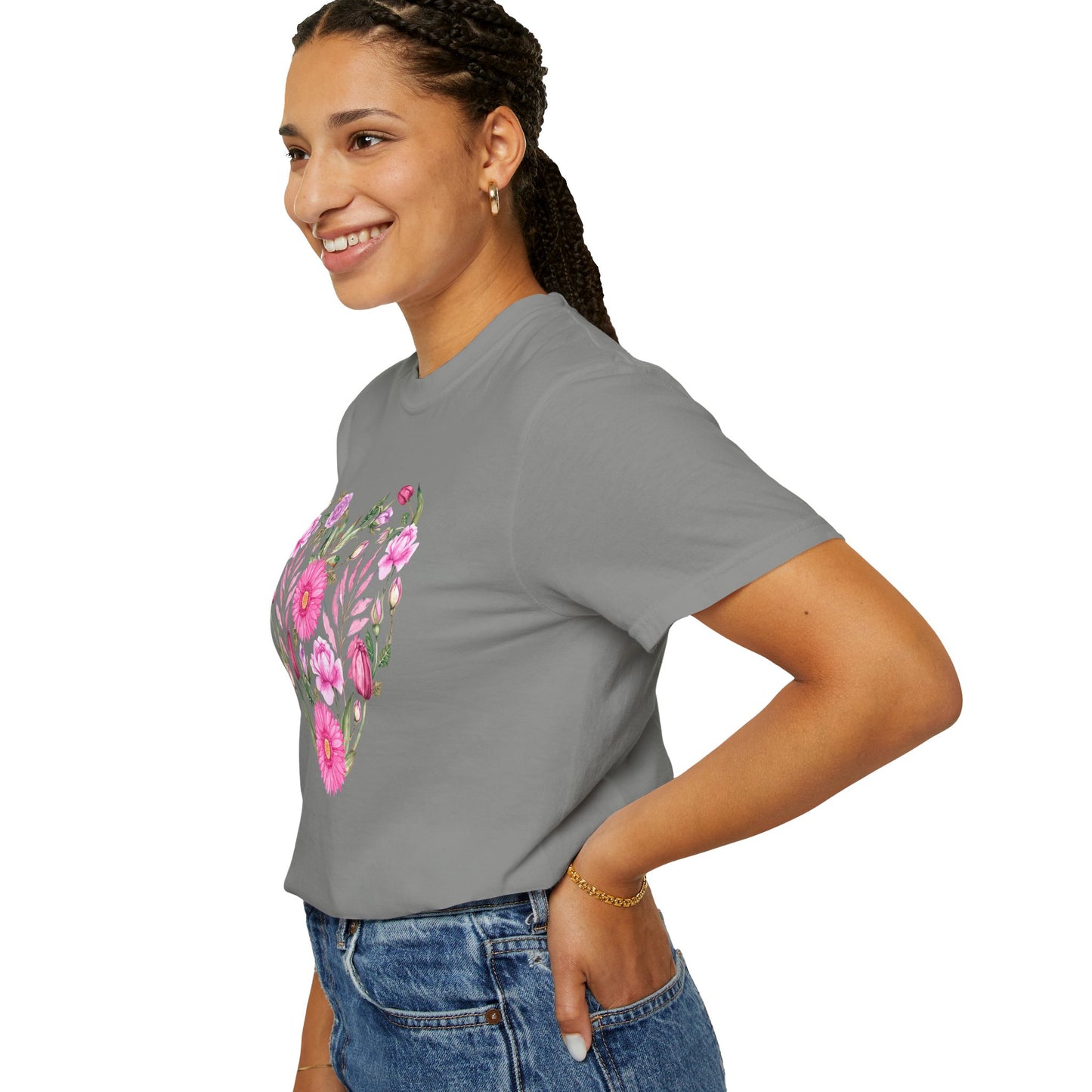 Pink Flowers Heart - Comfort Colors Shirt