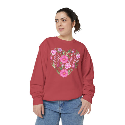 Pink Flowers Heart - Comfort Colors Sweatshirt