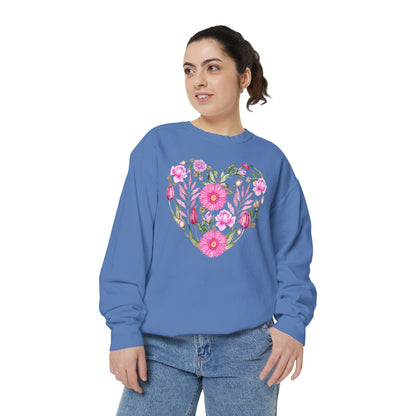 Pink Flowers Heart - Comfort Colors Sweatshirt