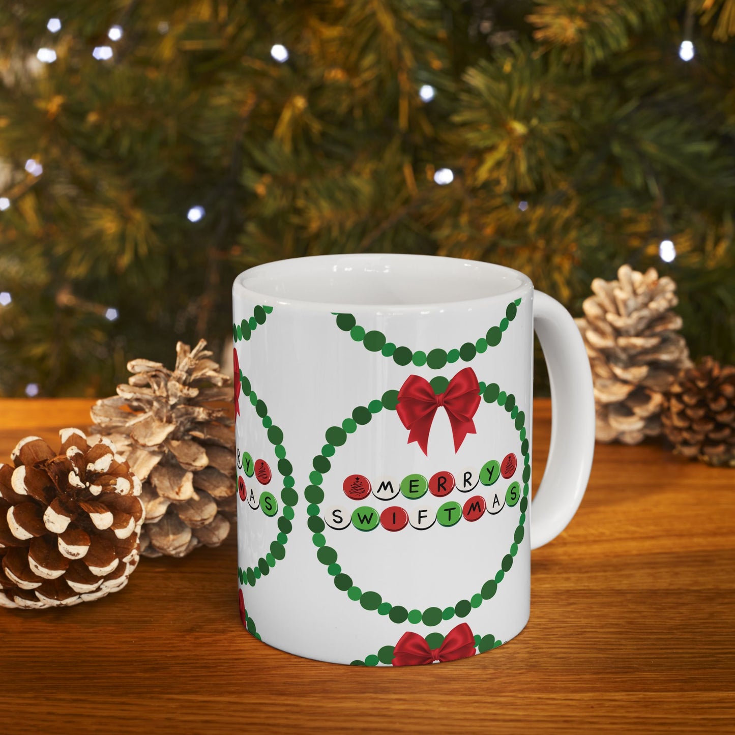 Merry Swiftmas - Friendship Bracelet Wreath - Ceramic Mug, (11oz, 15oz)