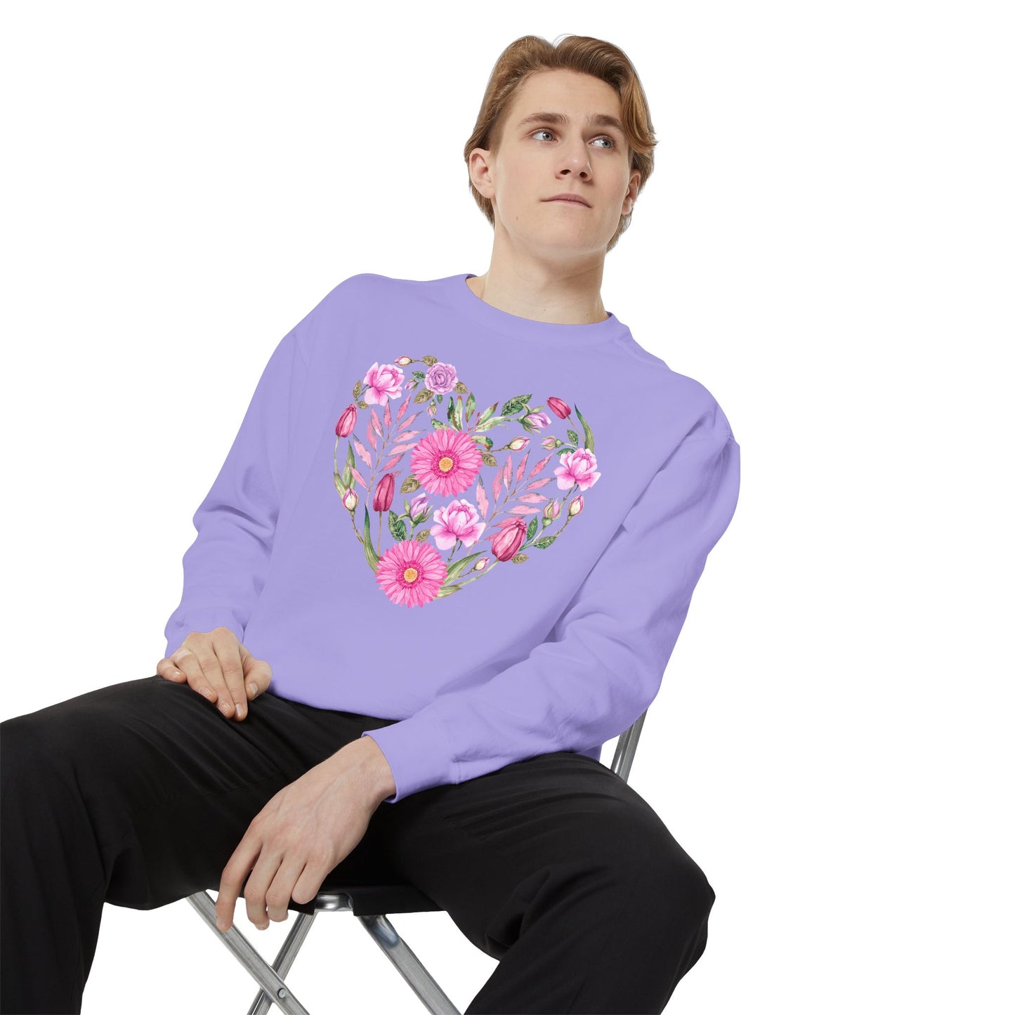 Pink Flowers Heart - Comfort Colors Sweatshirt