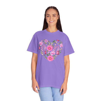 Pink Flowers Heart - Comfort Colors Shirt