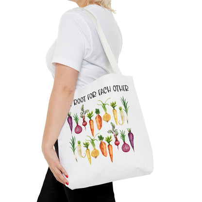 Let's Root for Each Other Tote Bag - Colorful Vegetable Design