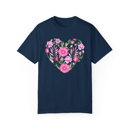 Pink Flowers Heart - Comfort Colors Shirt