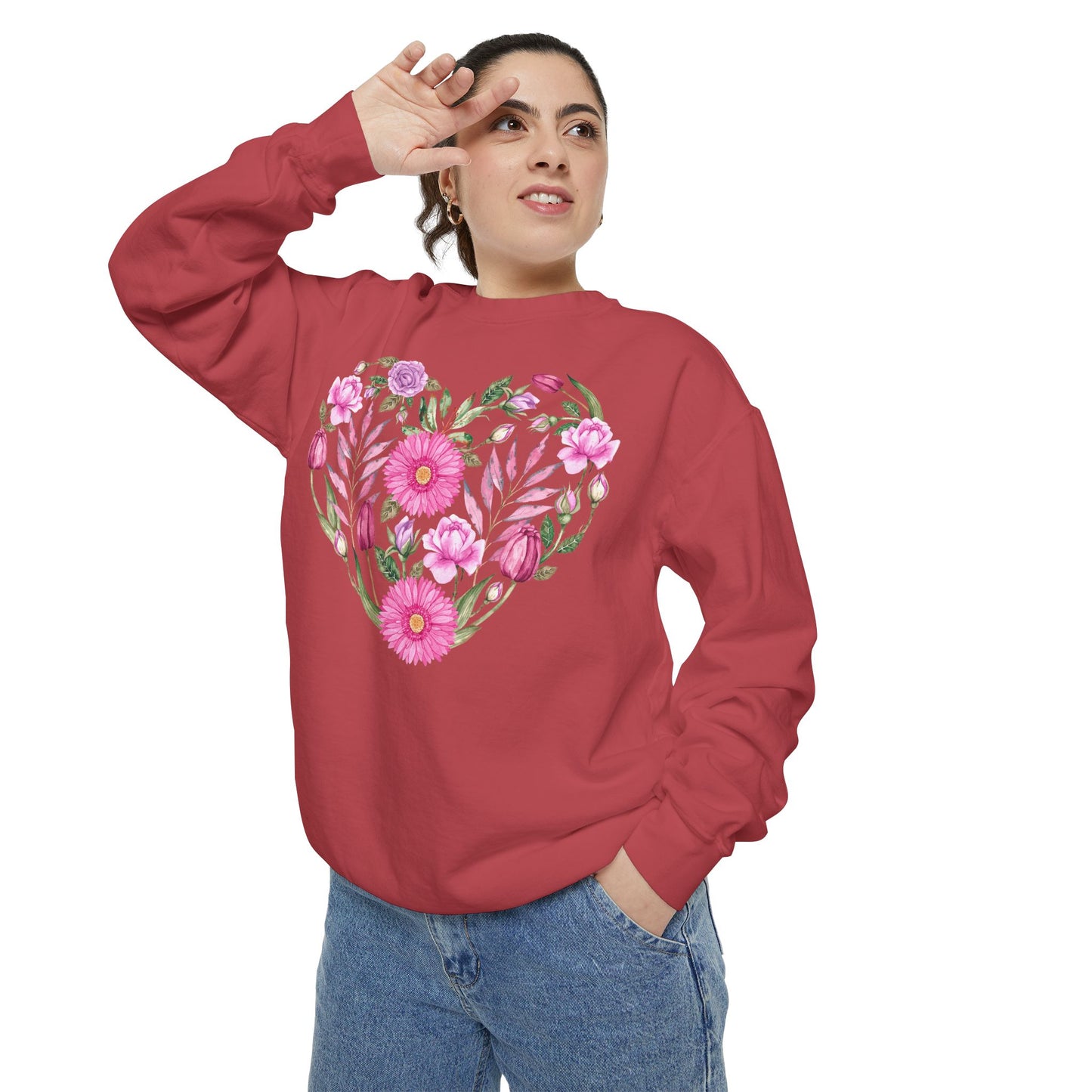 Pink Flowers Heart - Comfort Colors Sweatshirt