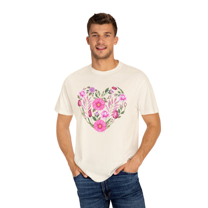 Pink Flowers Heart - Comfort Colors Shirt