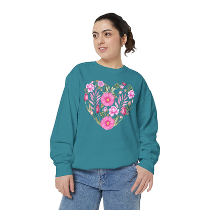 Pink Flowers Heart - Comfort Colors Sweatshirt