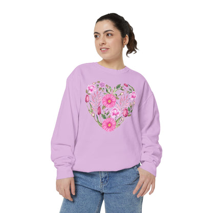 Pink Flowers Heart - Comfort Colors Sweatshirt