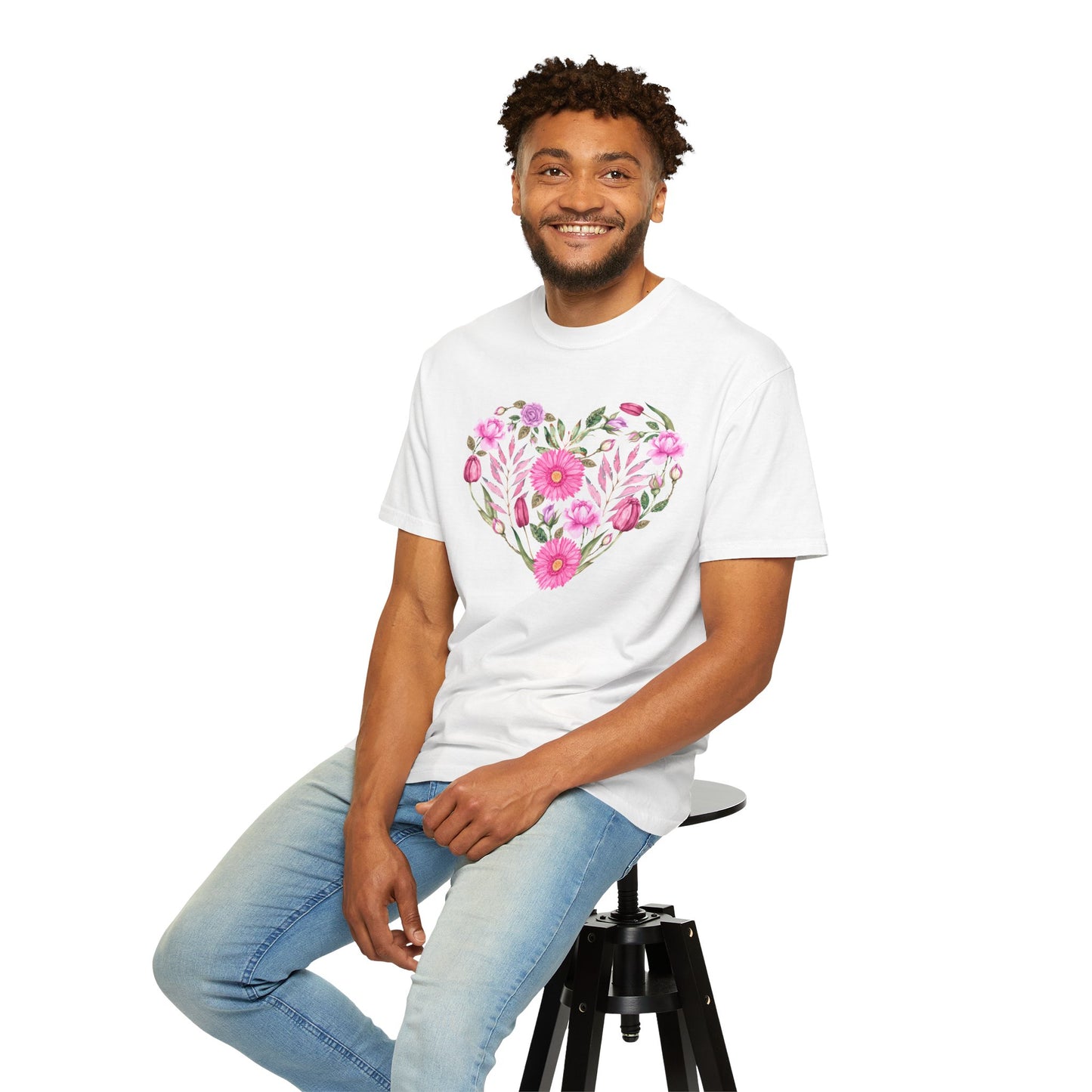 Pink Flowers Heart - Comfort Colors Shirt